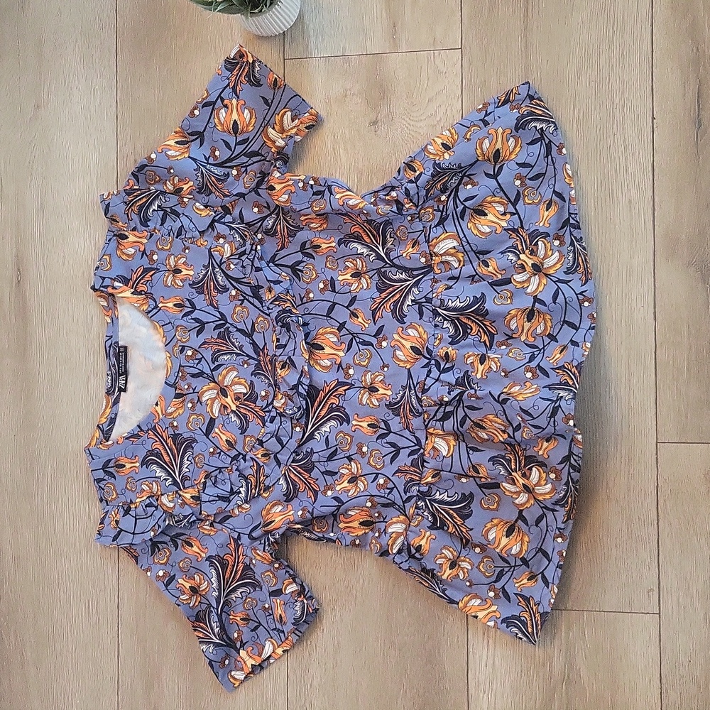 Zara Floral Print Women's Top - Blue and Orange l free l Whimsical l Fairy